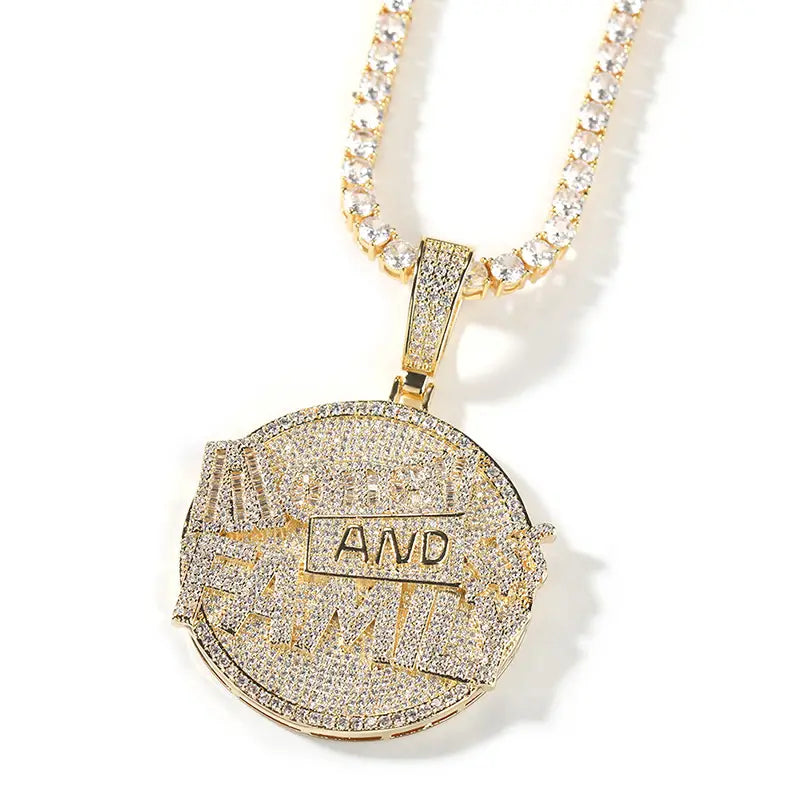 Hip Hop 5A+ CZ Stone Paved Bling Iced Out Letters Family Round Pendants Necklaces for Men Rapper Jewelry Gold Silver Color
