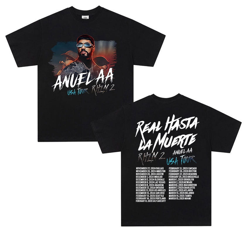 Rapper ANUEL AA Real Hastala Muerte Tour 2025 new Album T Shirt Men Retro Hip Hop Fashion Cotton Short Sleeve T-shirt Streetwear