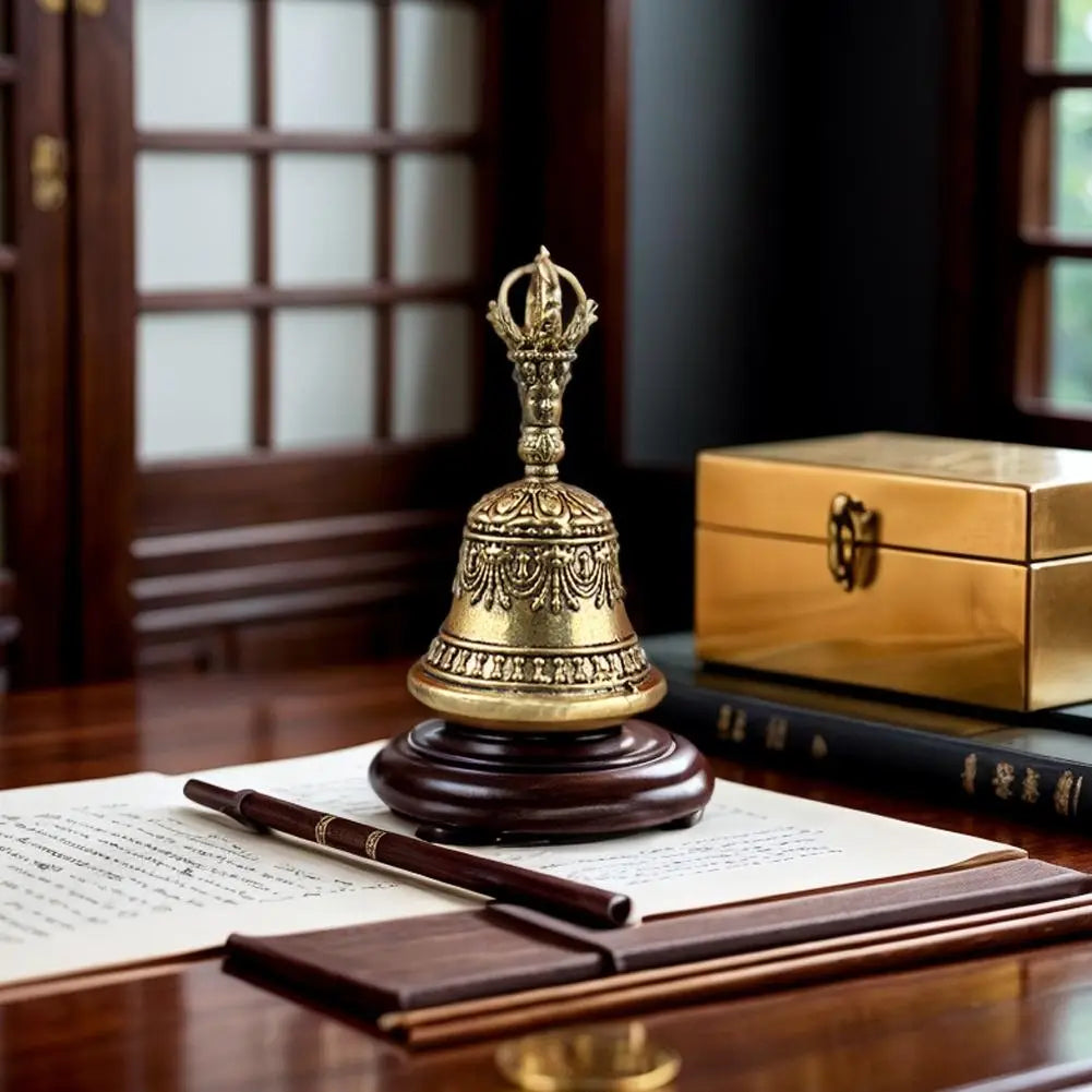 Brass Tibetan Bell Handmade Vajra Bell and Pestle Set Buddhist Tibetan Chimes Meditation Tool Sound Healing Instruments