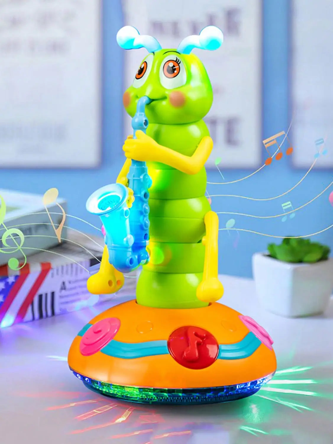 1pcs Children’s Electric Caterpillar Saxophone Toys,Dancing Saxophone Caterpillar,LED Light Caterpillar Saxophone Toy Wriggle Ca