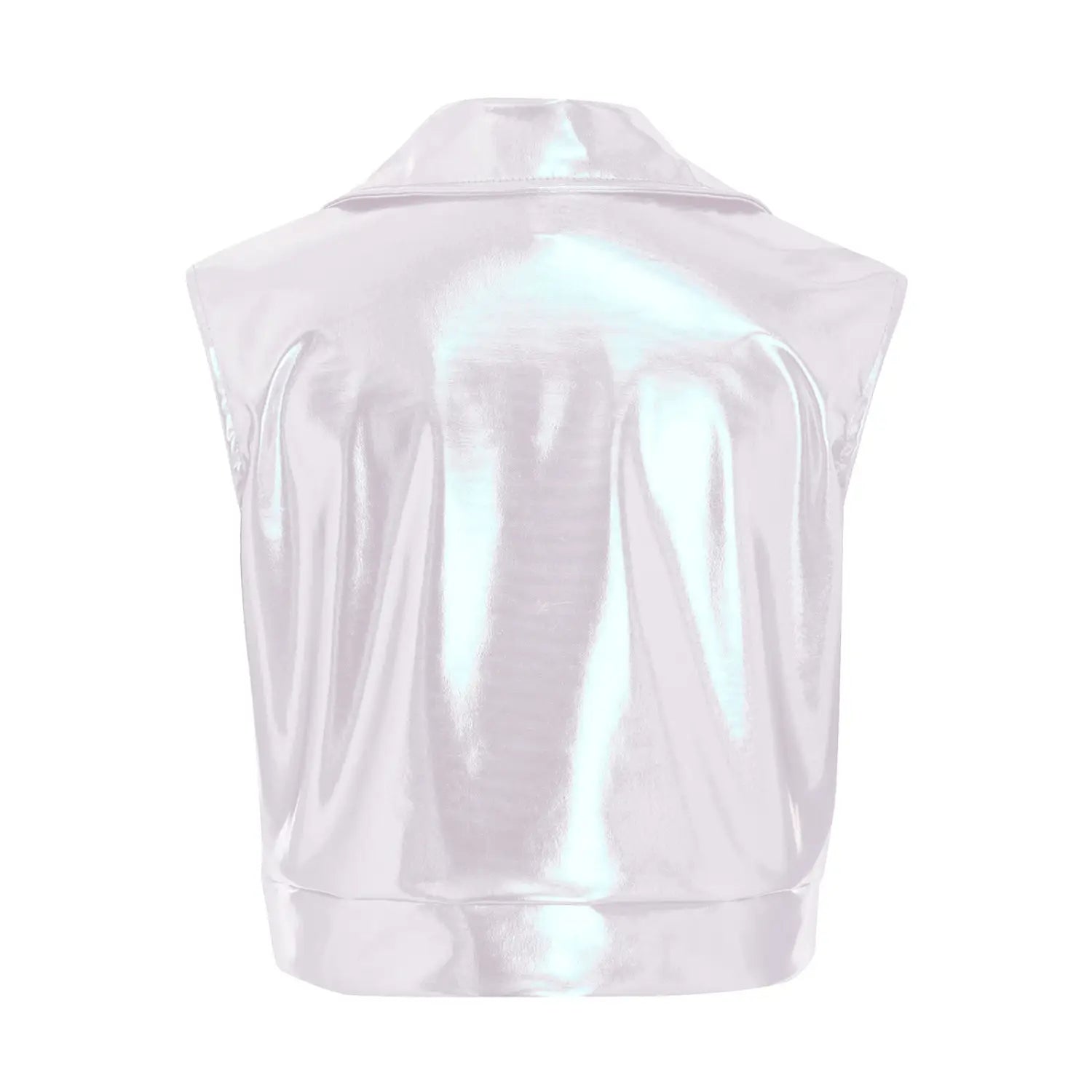 Kids Boys Girls Hip Hop Jazz Dance Performance Costume Turn-Down Collar Vest Zipper Metallic Jacket Tops Sleeveless Outerwear