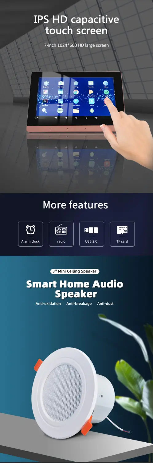 Smart Home Theater Sound Amplifier WiFi Bluetooth In-wall Android Music Panel Stereo Mini Ceiling Speaker Set Hotel Residential