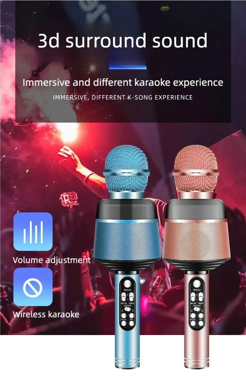 Wireless Bluetooth Karaoke Microphone 5-in-1 Portable Handheld Mic Speaker with Dynamic Lights Karaoke Microphone for Adults