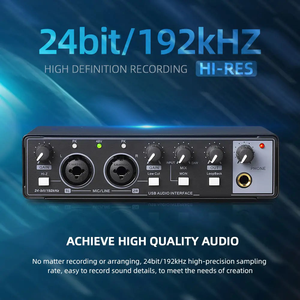 MD22 Professional Audio Sound Card Monitor 24-bit/192KHz AD Converter for Electric Guitar Recording Studio Live Streaming