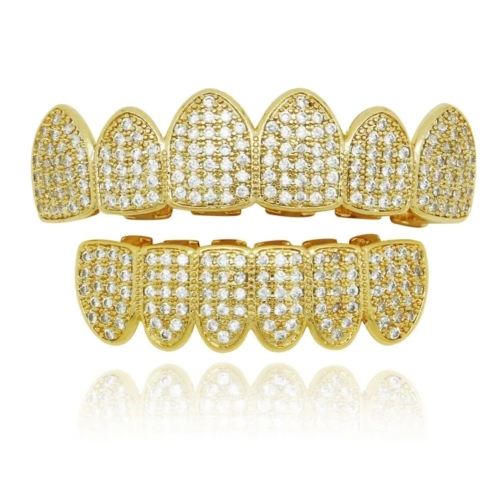 Hip Hop Teeth Grillz Set Removable Design Top & Bottom Set Hiphop Teeth Grillz Rhinestone Hollow Charm Teeth Grillz