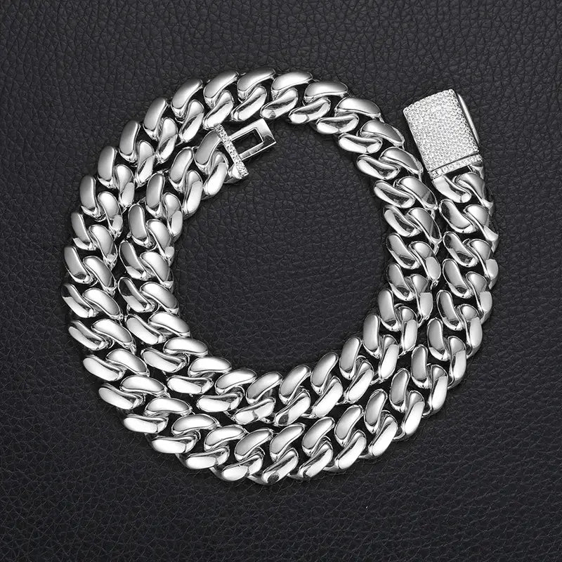12-20mm wide Hip Hop Bling Iced Out Round Cuban Miami Link Chain Necklaces for Men Rapper Jewelry Gold Silver Color