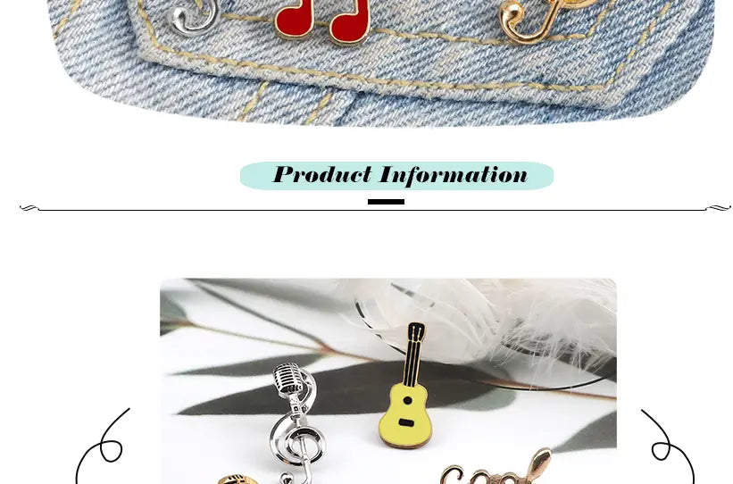 Cool Music Note Enamel Brooches Fashion Guitar Microphone Metal Badges Piano Notes Lapel Pins Musician Jewelry Gifts for Friends