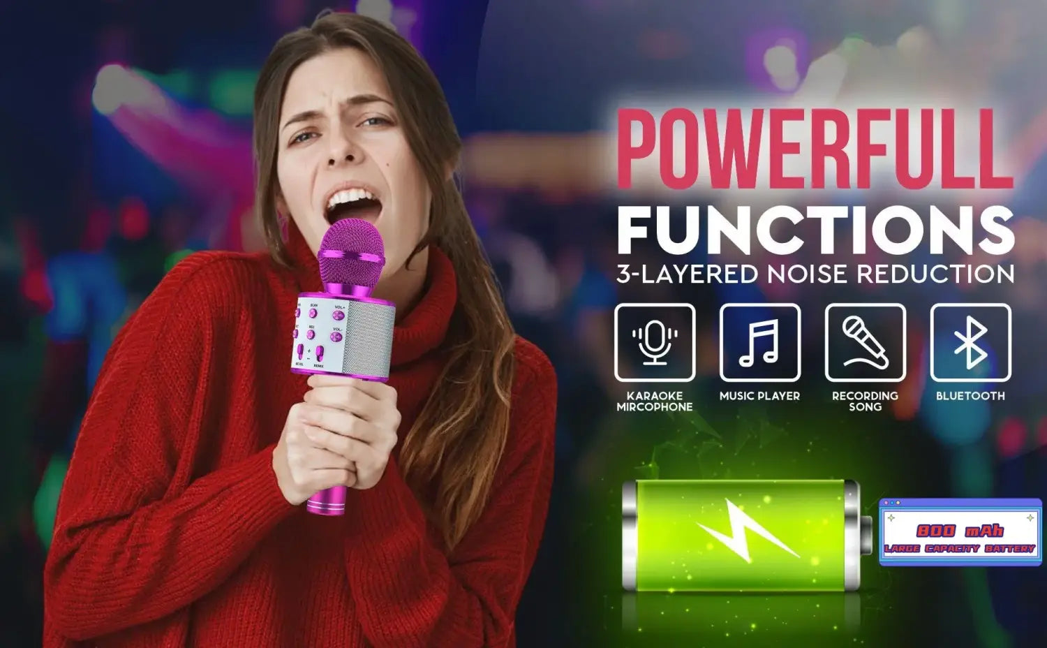 Wireless Bluetooth Karaoke Microphone Speaker 5 in 1 Handheld Rechargeable Microphone for Home Party Singing Meeting
