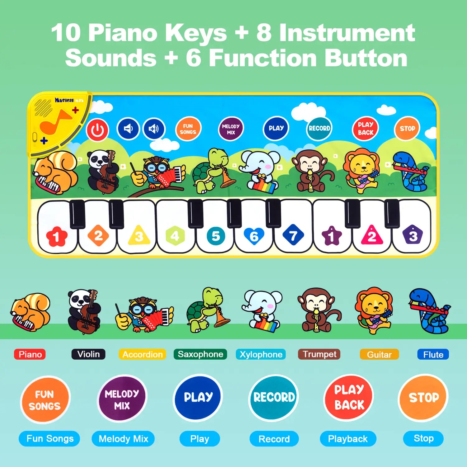 80x30cm Kids Music Piano Mat keyboard Dance Mat Toddler Floor Baby with 8 Animals Sounds Baby Mat Educational Toys for Kid Gifts