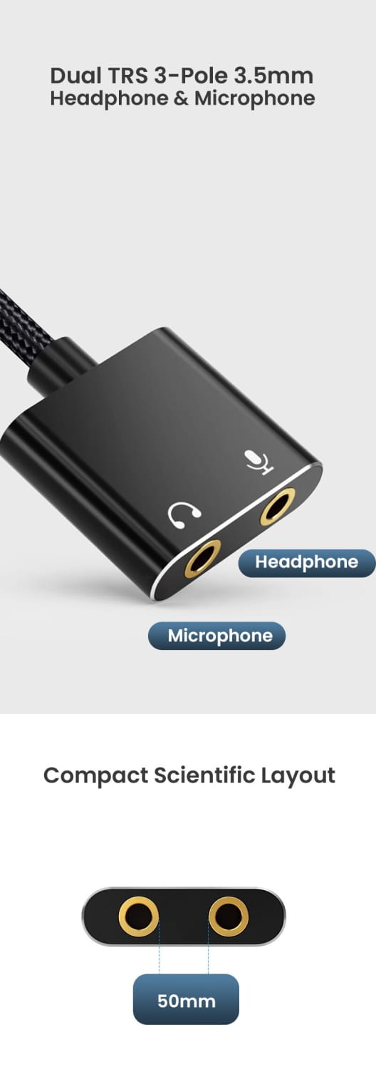 USB Sound Card Adapter with 3.5mm Headphone and Microphone Jack Braided Cable External USB Audio Adapter for Windows Mac Laptop