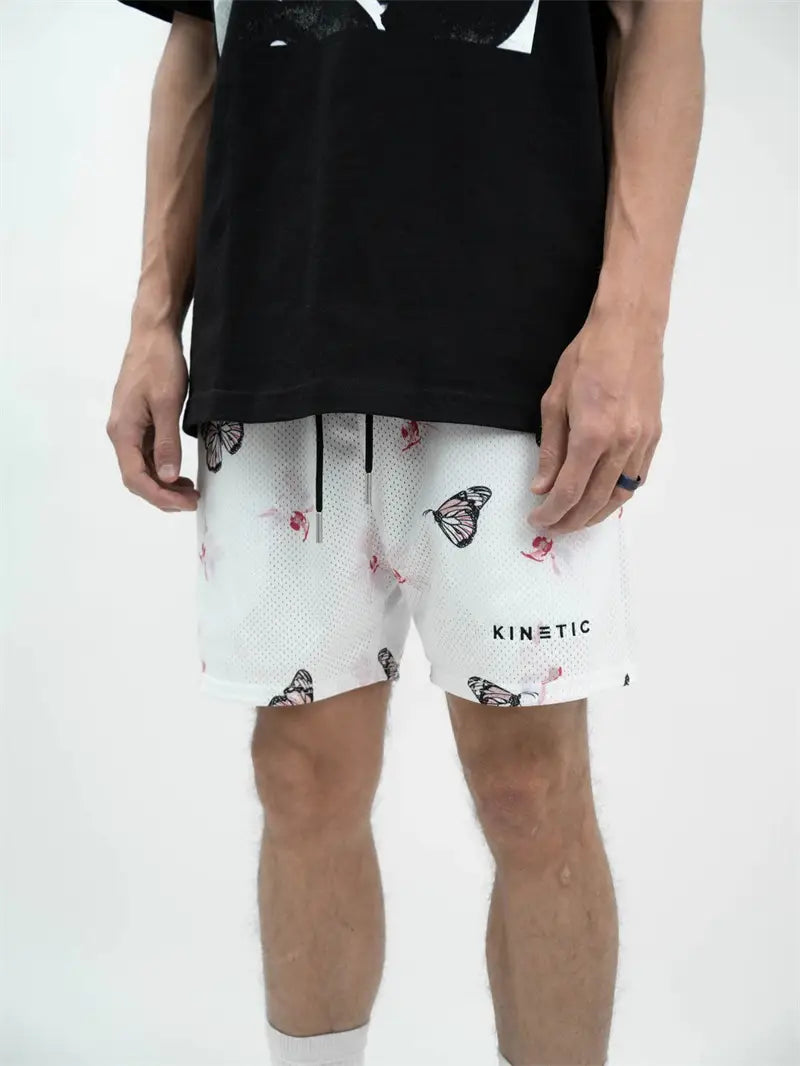 Summer New men short pant Rose Design Casual Shorts Street Hip Hop Fitness Polyester Fast Dry Breathable Embroidery Men Shorts