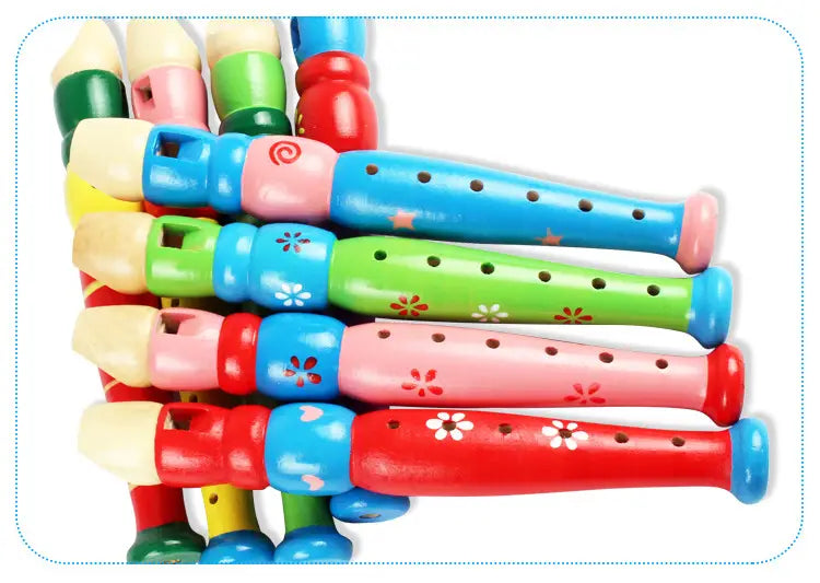 1pc 20cm/7.87in Colorful Wooden Flute Music Instrument Trumpet Buglet Hooter Kids Educational Learning Musical Toys for Children