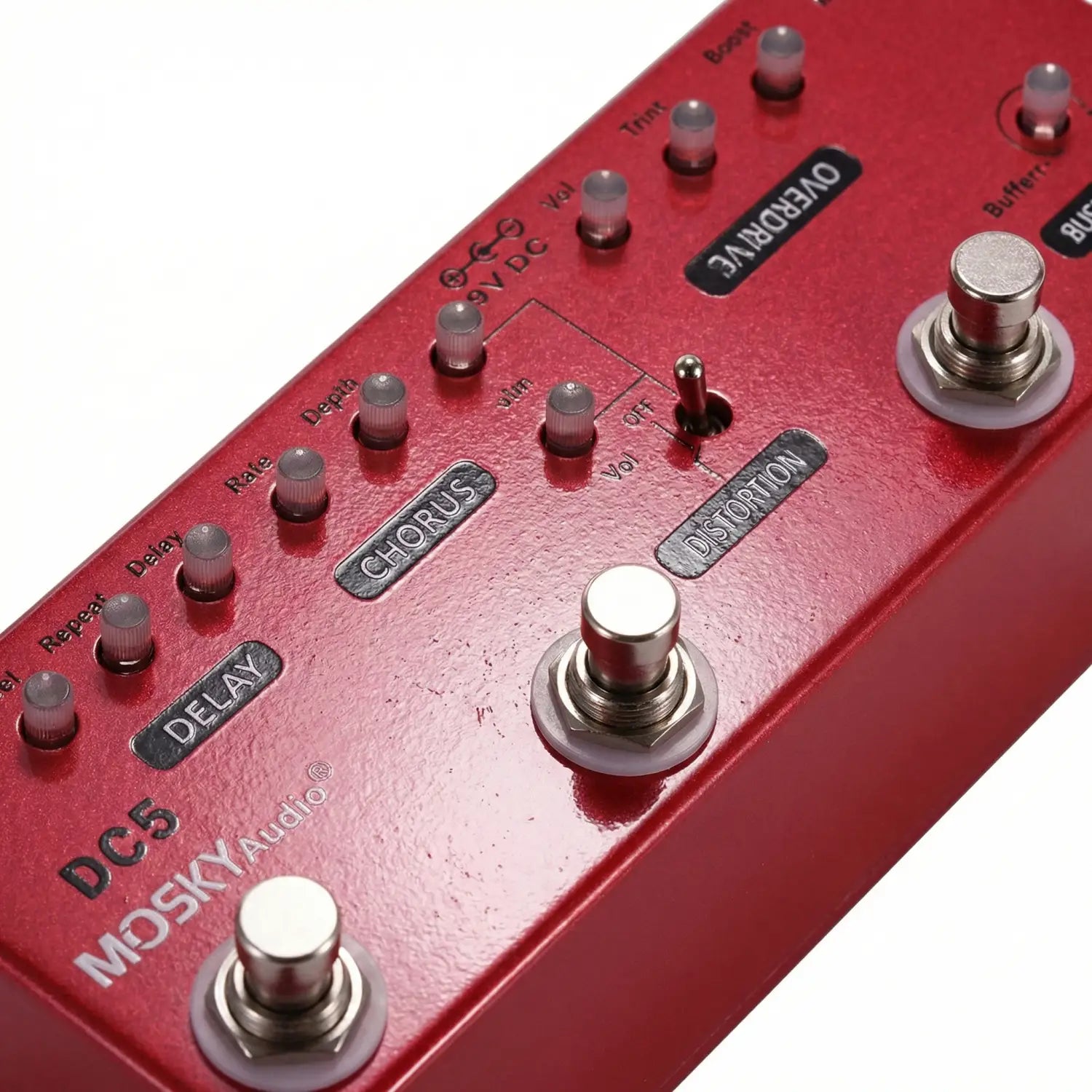 MOSKYAUDIO DC5 6-in-1 Guitar Effect Pedal Professional Multi Effects with Delay Chorus Distortion Overdrive Booster Buffer True