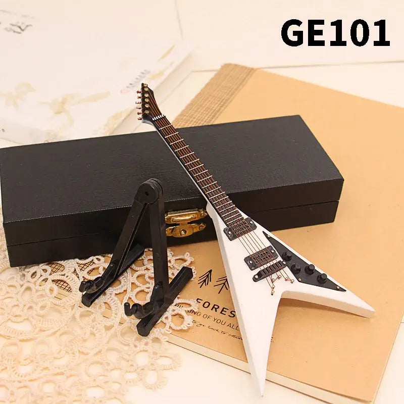 18cm 1/6 Wooden Musical Instruments Collection Decorative Ornaments Mini Electric Guitar With Support Miniature Model Decoration