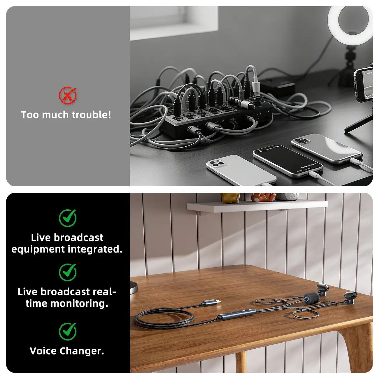 Karaoke Earphones Professional Sound Card Microphone Multi modes Real-time ear monitoring Type-C Vocal Mic Gift for Men Women
