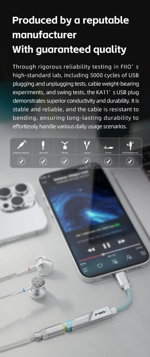 FiiO JadeAudio KA11 USB DAC Amplifier Hi-Res Audio Type-C to 3.5mm Adapter USB Dongle DSD256 for Android Phones