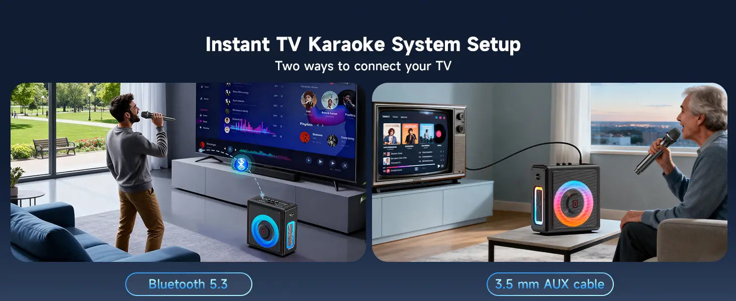 Karaoke Machine Portable Bluetooth 5.3 Speaker with 2 Wireless Microphones for Adults Supports TWS/TF Card/USB/AUX/Live