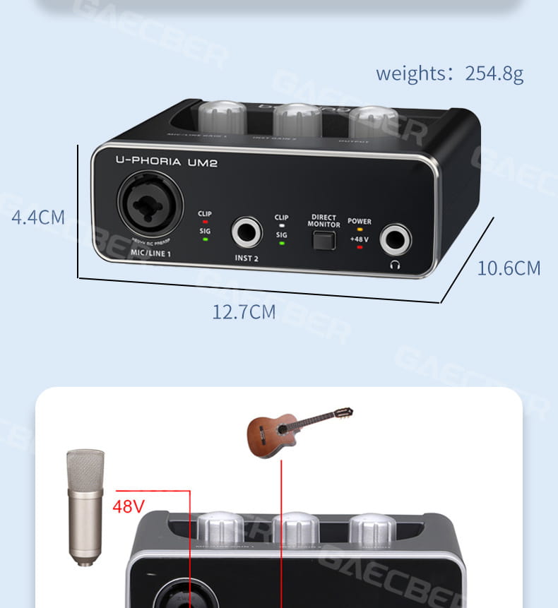 Audio Interface UM2 Professional Sound Card with Monitoring Electric Guitar Live Recording For Studio Singing Micro
