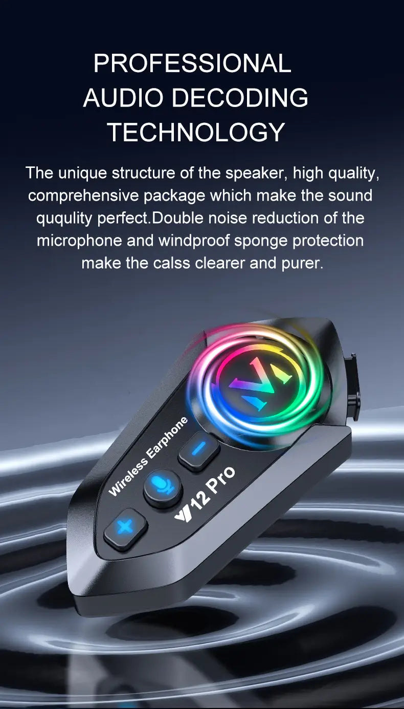 1/2x Music Interphone Dual Bluetooth 5.4 Motorcycle Helmet Intercom Headset Waterproof 500m Intercomunicador Speaker Earphone