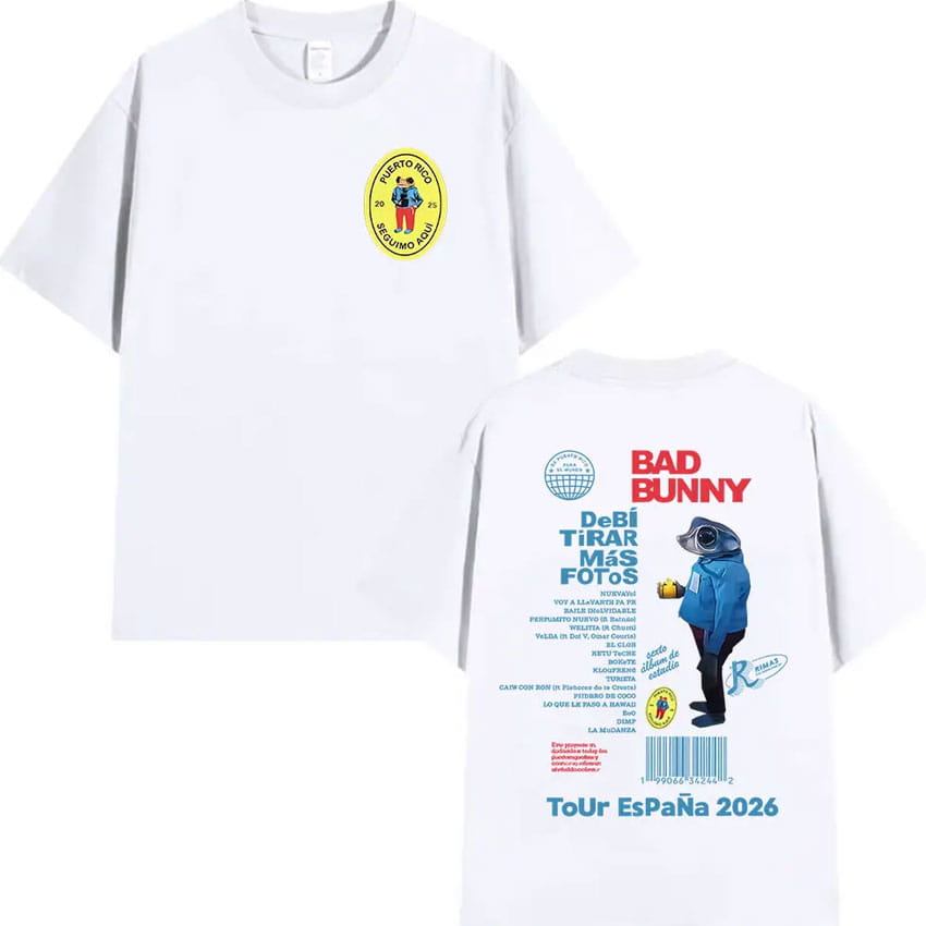 Rapper Bad Bunny Tour 2026 Album Merch T Shirts Debi Tirar Mas Fotos DTMF Graphics T-shirts Unisex Hip Hop Oversized Cotton Tees