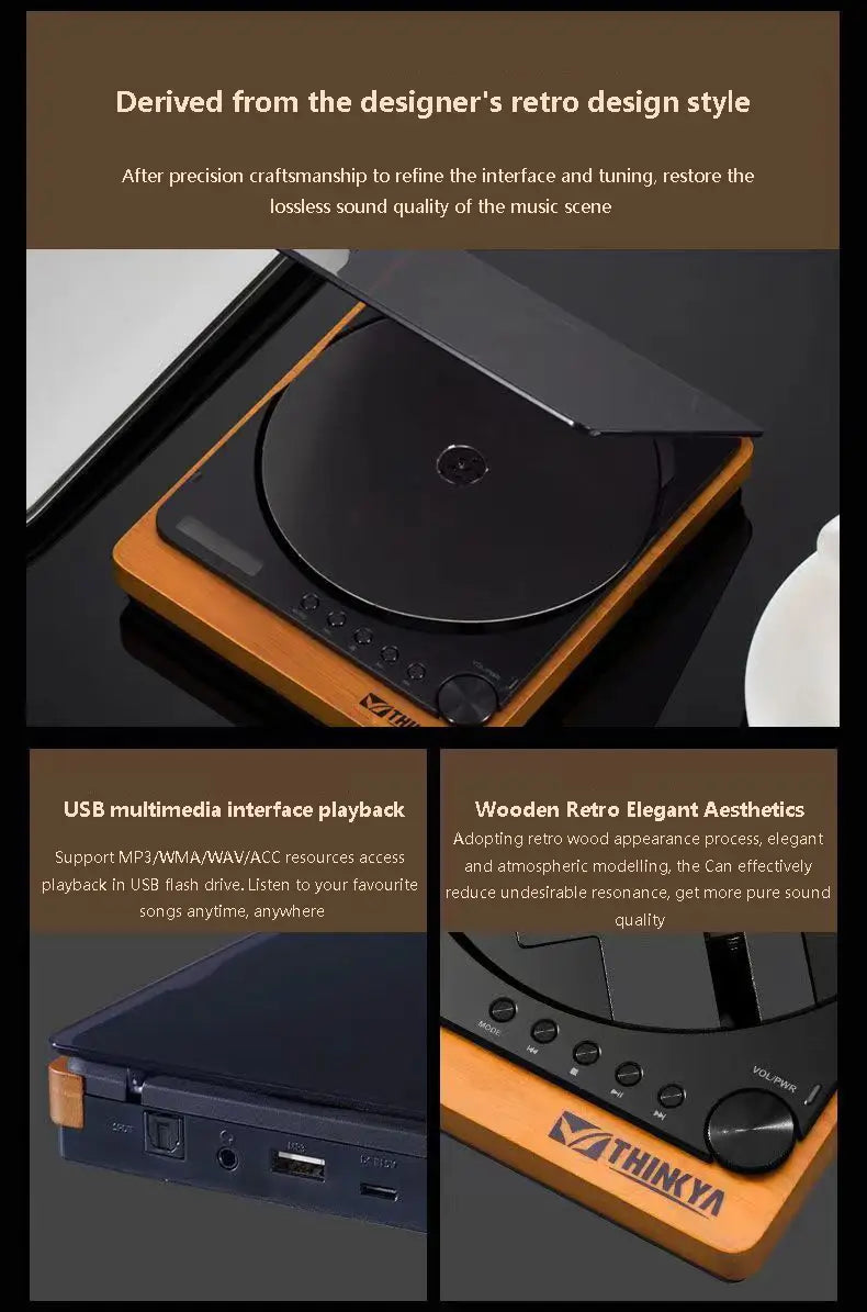 Wooden HIFI CD Player Bluetooth 5.1 Digital Optical Output USB Lossless Playback Wooden CD Music Player Infrared Remote Control