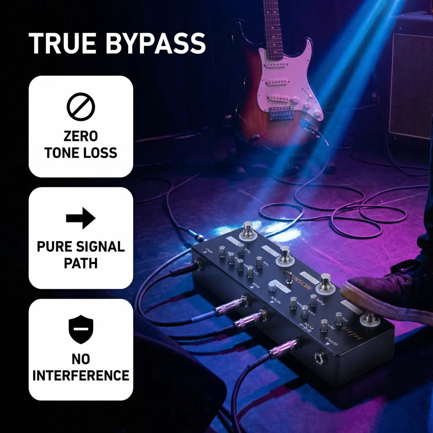 MOSKY Audio SOL918 Guitar Multi Effects Pedal Distortion Overdrive Delay Reverb 5 Effects FX Loop True Bypass Metal for Bass