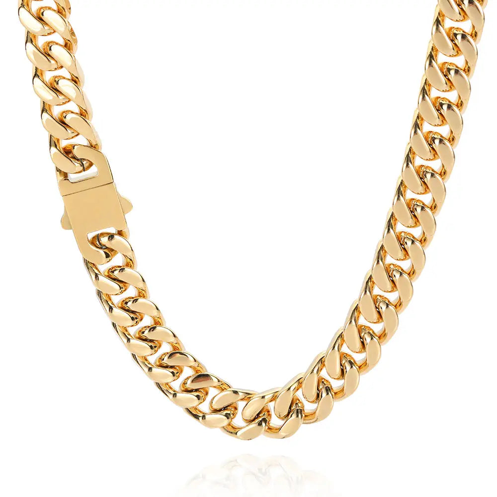 Wholesale Hip Hop Jewelry Stainless Steel Men Flat 4 Side Curb Cuban Link Chain Necklace For Men Drop Shipping