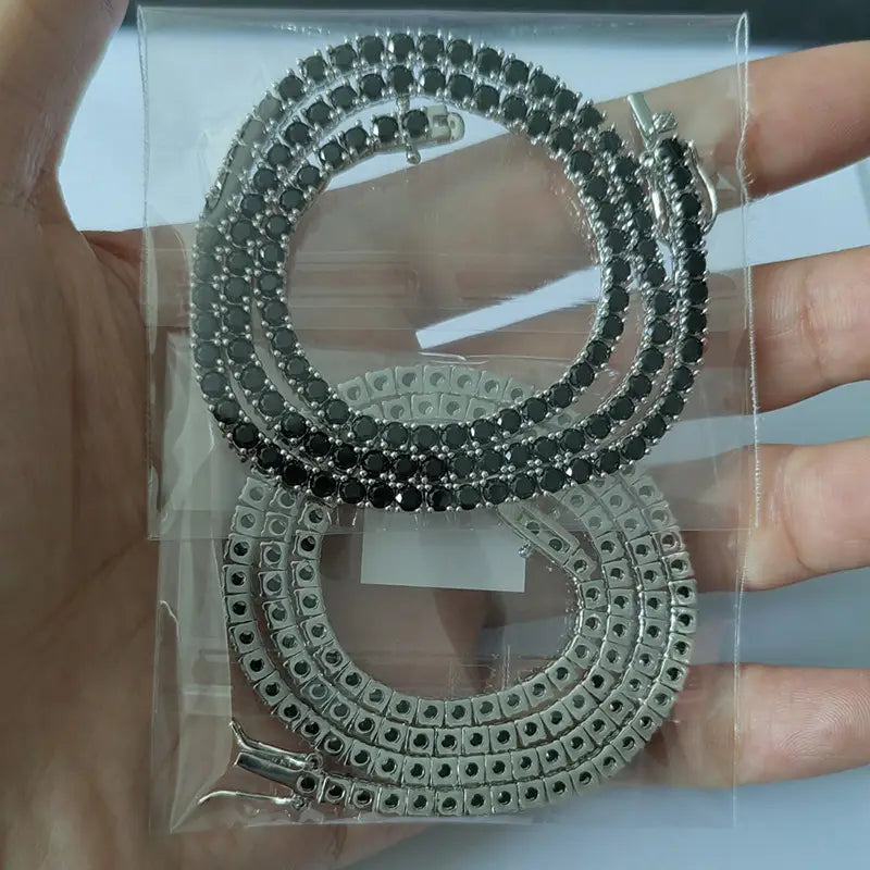 Hip Hop Black CZ Stone Paved Bling Iced Out 1 Row Tennis Link Chain Chokers Necklaces for Men Women Unisex Rapper Jewelry