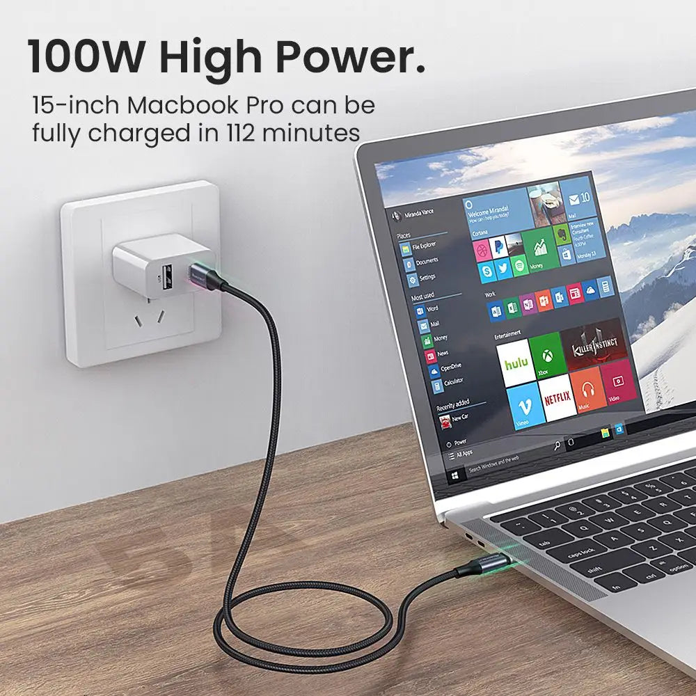 Mobile Phone USB C to USB Type C Cable PD 100W Fast Charging Line Quick Charge 4.0 Right Angle Wire 90 Degree Data 0.5m/1m/2m