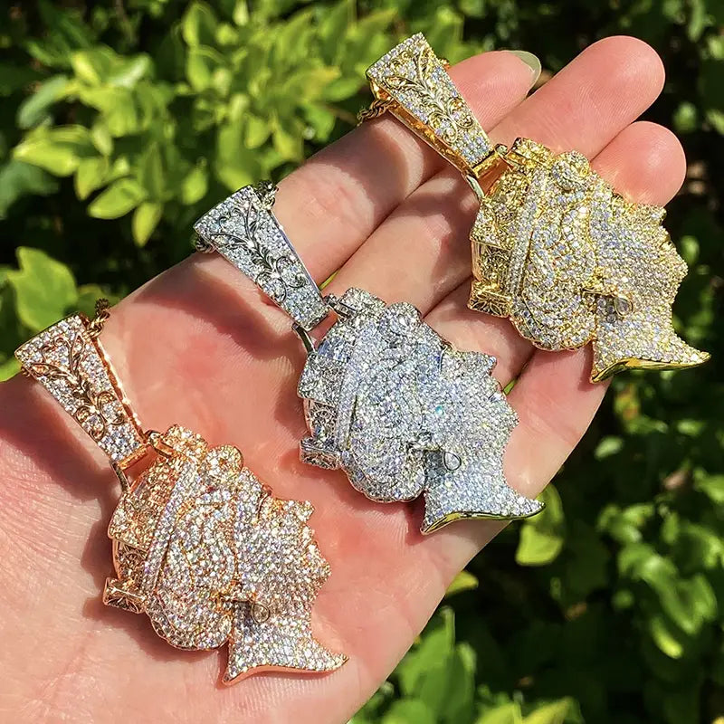 Hip Hop 5A+ CZ Stone Paved Bling Iced Out The Queen Elizabeth Pendants Necklaces for Men Rapper Jewelry Rose Gold Silver Color
