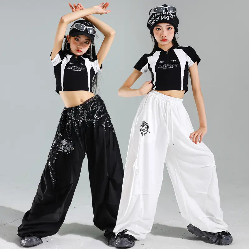 Trendy Design Teenage Child Hiphop Dance Rapper Clothes Young Girl Hip Hop Costume Suit Stage Performance Outfit Kids Streetwear