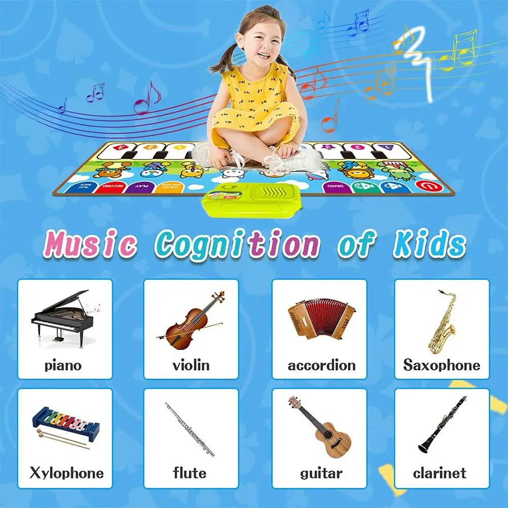 Piano Music Fitness Mat for Baby Girls and Boys Aged 1-6 Animal Keyboard Cognitive Music Early Educational Toy Birthday Gift