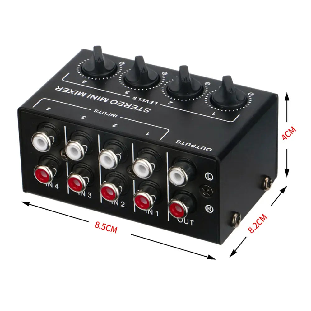 CX400 Mini Passive Stereo Mixer Stereo Dispenser for Live Studio DJ Equipment RCA 4-Channel Small Audio Mixer