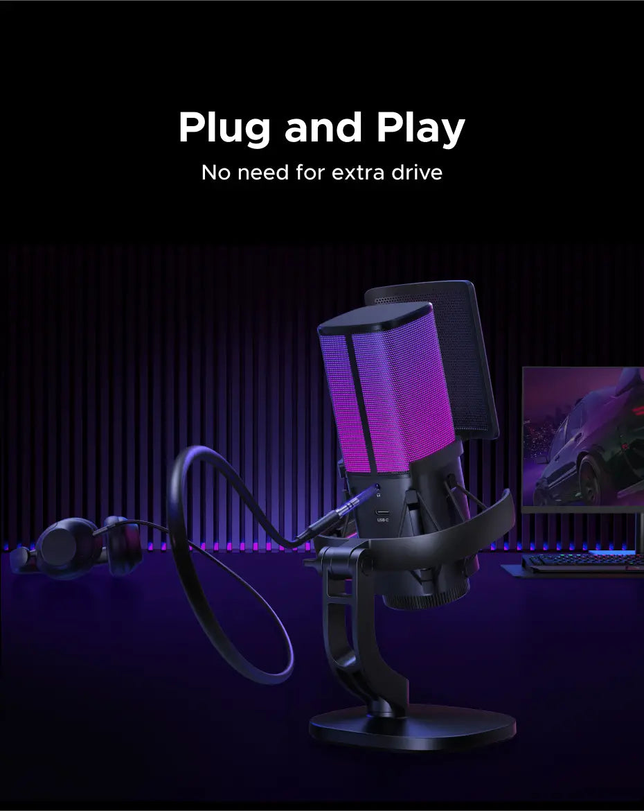 UGREEN USB Microphone with Touch Mute Button and RGB Lighting Suitable for PC Mac Gaming Karaoke Recording Streaming Podcasting