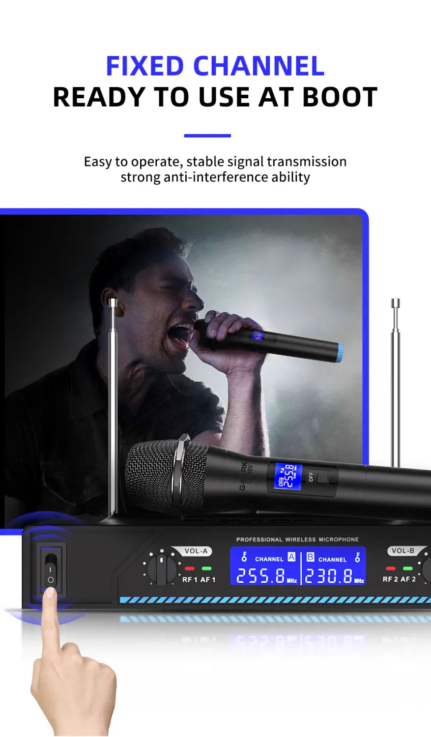 Karaoke Wireless Microphone G-MARK G210V Professional 2 Channels Handheld Mic For Party Meeting Church Show Home
