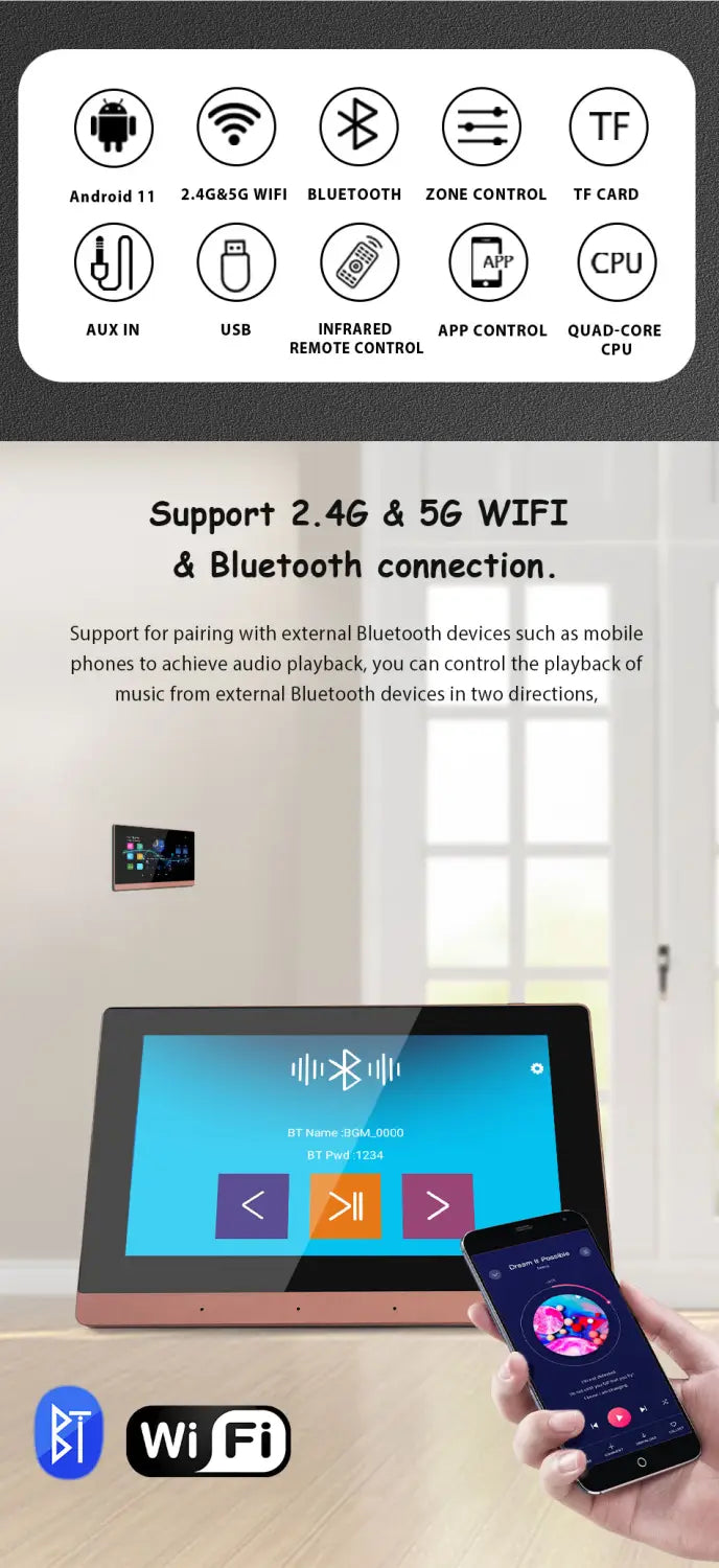 Smart Home Theater Sound Amplifier WiFi Bluetooth In-wall Android Music Panel Stereo Mini Ceiling Speaker Set Hotel Residential