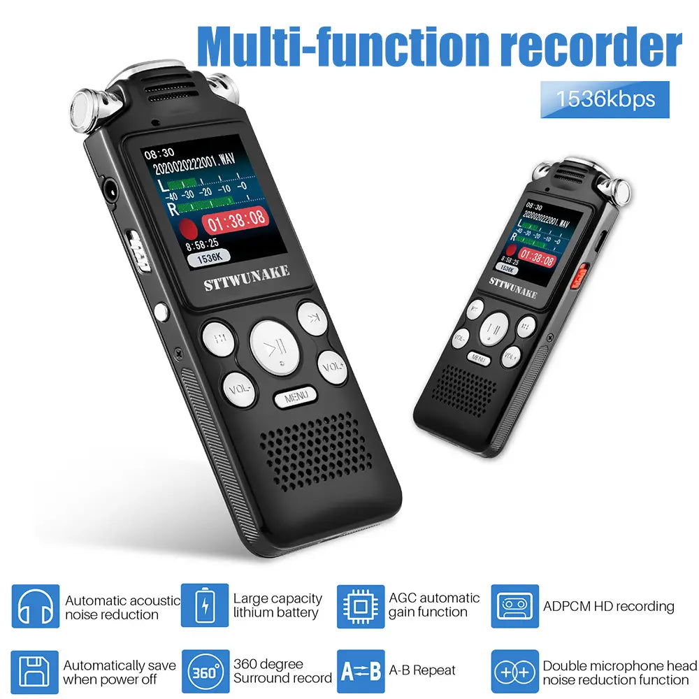 Professional Voice Activated Digital Audio Voice Recorder 8GB 16GB 32G Noise Cancelling Recording PCM Support OTG WAV MP3 Player