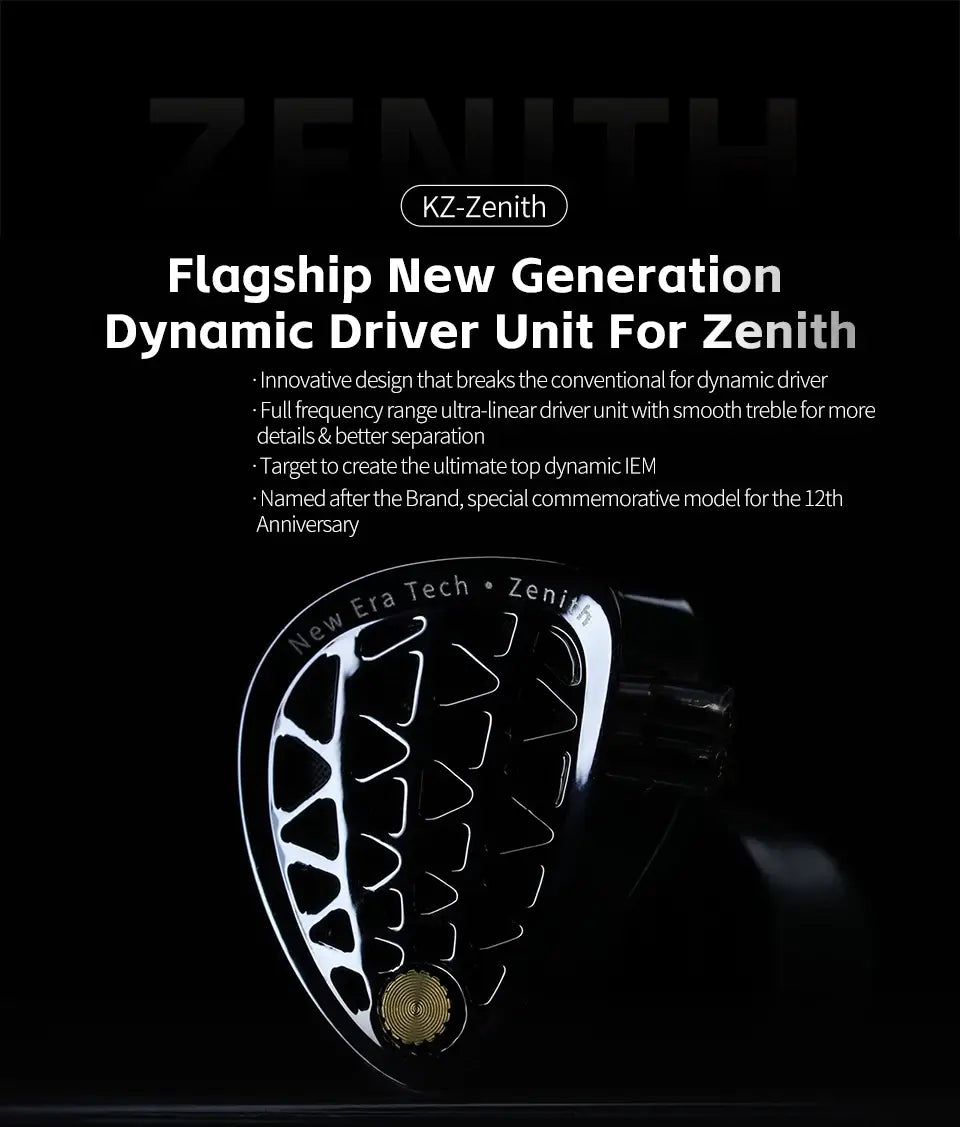 KZ Zenith Earphones Dynamic Driver Unite Headests Hifi Music Earbuds DJ Monitoring with Adjustable Tuning IEM Detachable Cable