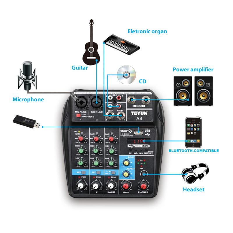 Professional 8-6-4 channel digital mixer sound card microphone mobile phone live broadcast computer recording DJ audio equipment