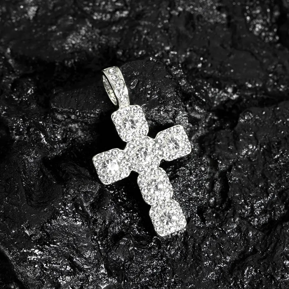 2025 New Hip Hop Cross Pendant Necklace Men 4mm Rhinestone Tennis Chain Iced Sparkling Necklace Women Punk Jewelry Fashion Gift