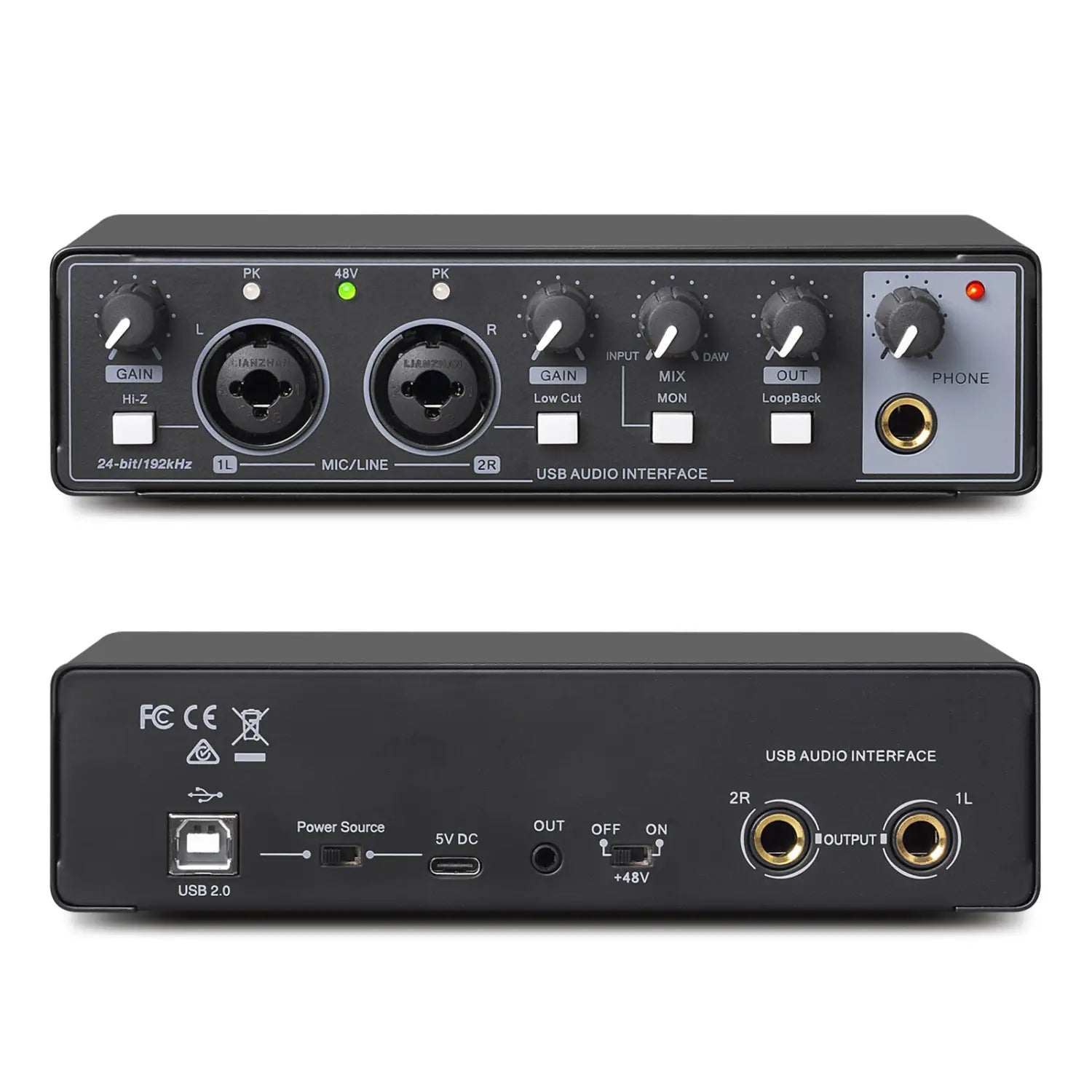 MD22 Professional Audio Sound Card Monitor 24-bit/192KHz AD Converter for Electric Guitar Recording Studio Live Streaming