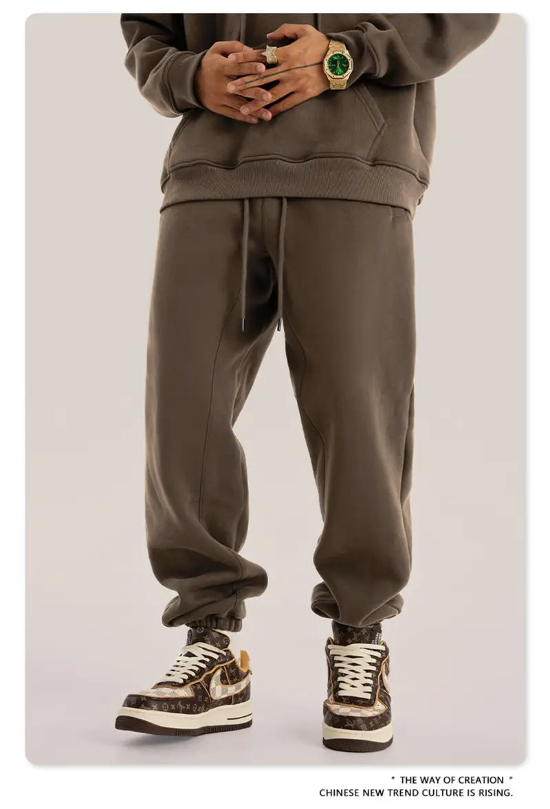 ZODF Trendy Men 345gsm Fleece Sweatpant Unisex Solid Color Loose Retro Hip Hop Winter Joggers Pants Brand Clothes HY0005