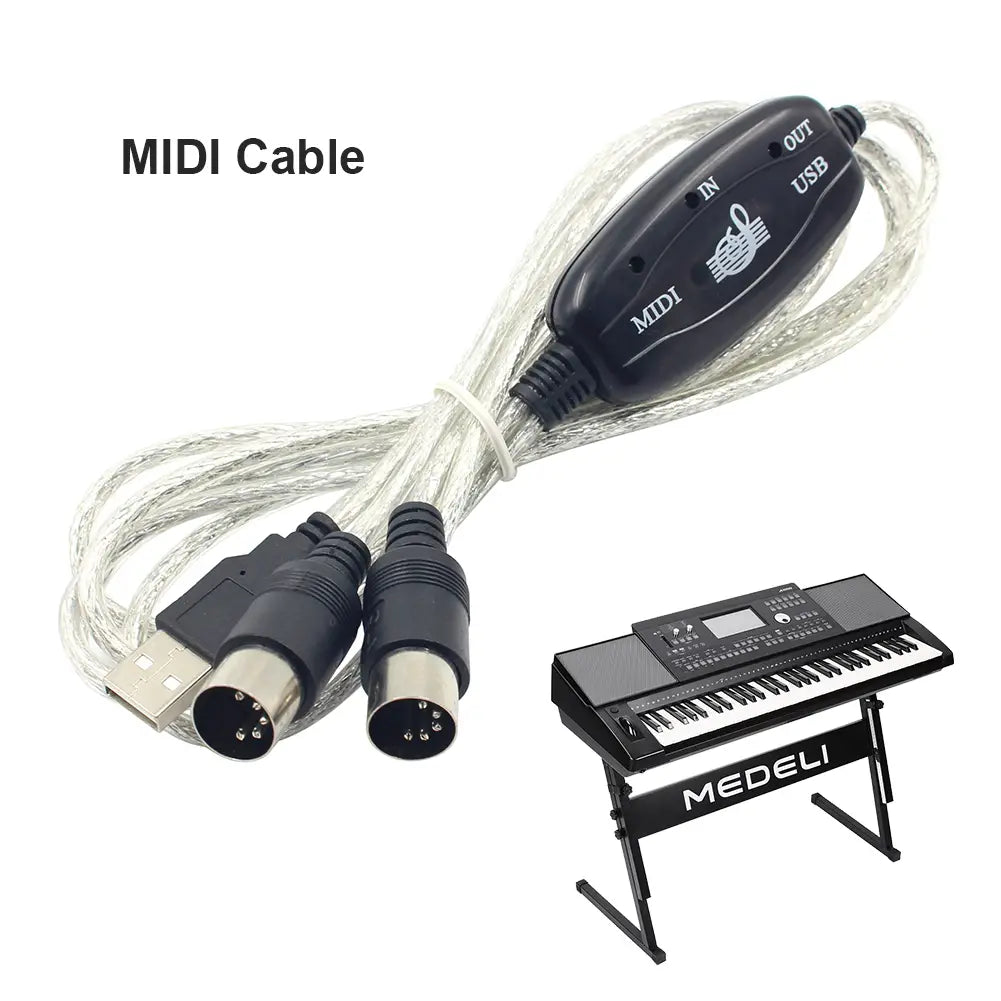 USB IN-OUT MIDI Adapter Cable Set Keyboard Converter Cord PC to Music Electronic Lightweight Portable Music Elements