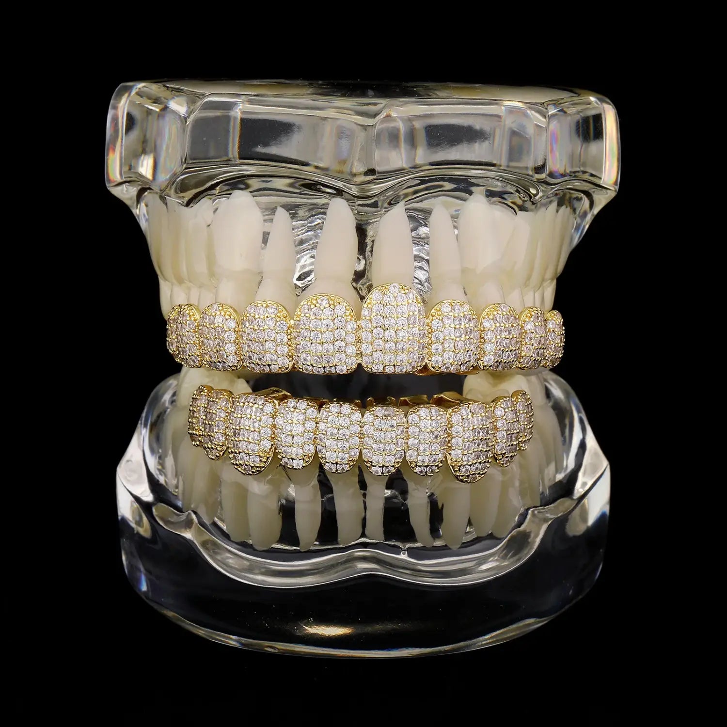 Hip pop Iced Out 10 Top &10 Bottom 5A CZ Stones Teeth Grillz Punk Rapper 14K Gold Plated Zircon Tooth Caps For Mouth Jewelry