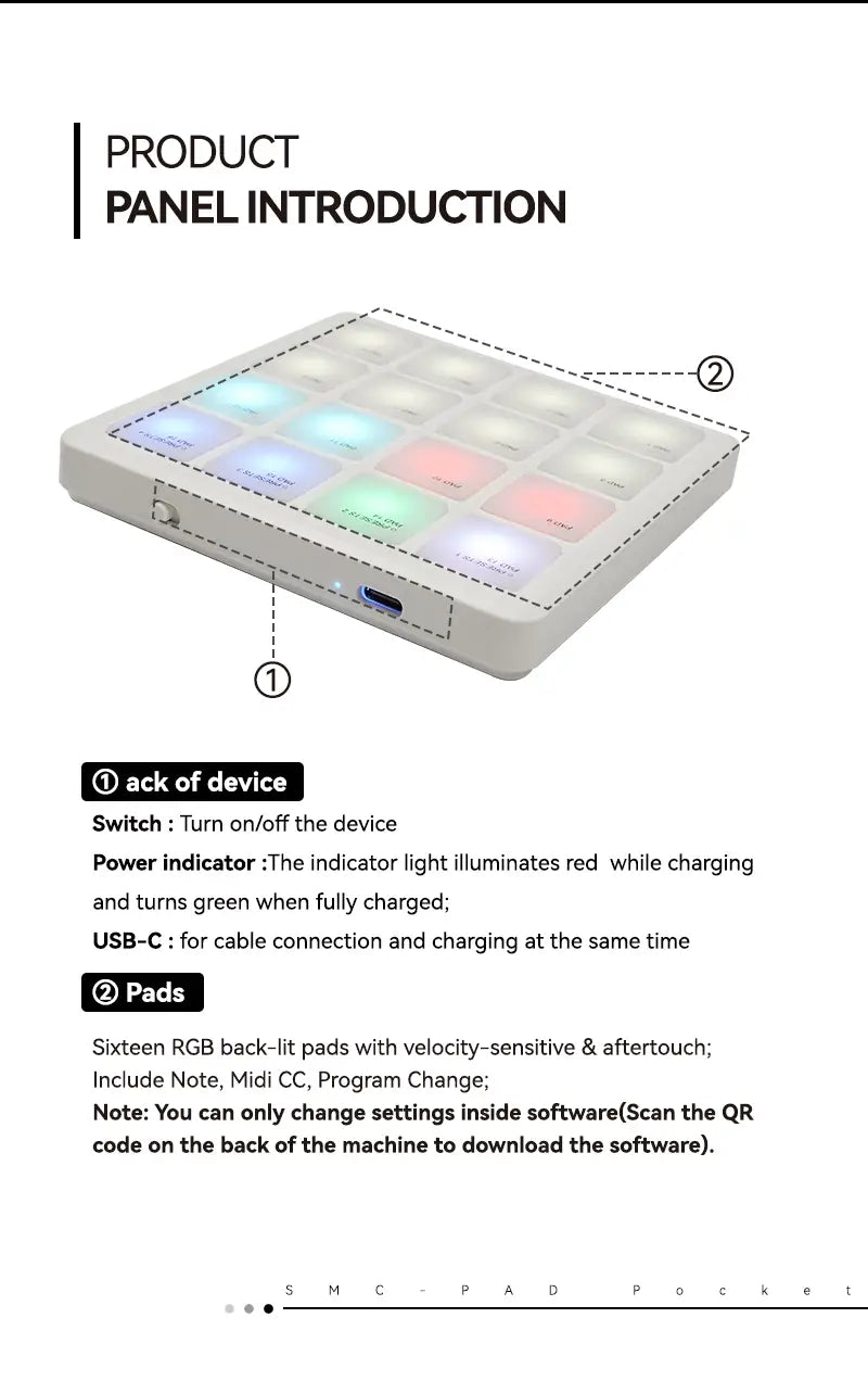 M-VAVE SMC-PAD Pocket Pad Portable Wireless MIDI Controller 16 Pads Suitable Percussion DJ Music Arranger Keyboard Controller