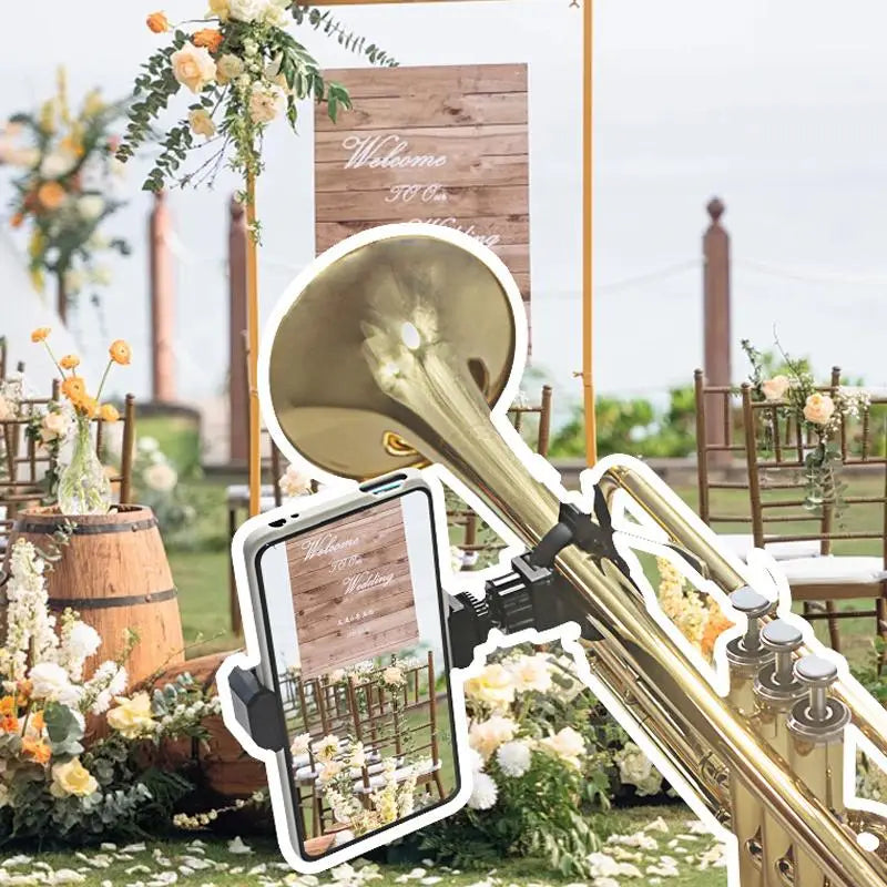♥Musical Instrument Phone Stand Trumpet Lyre Phone Holder Multifunctional Selfie Recording Rotating Fixed Instrument Strap Clip