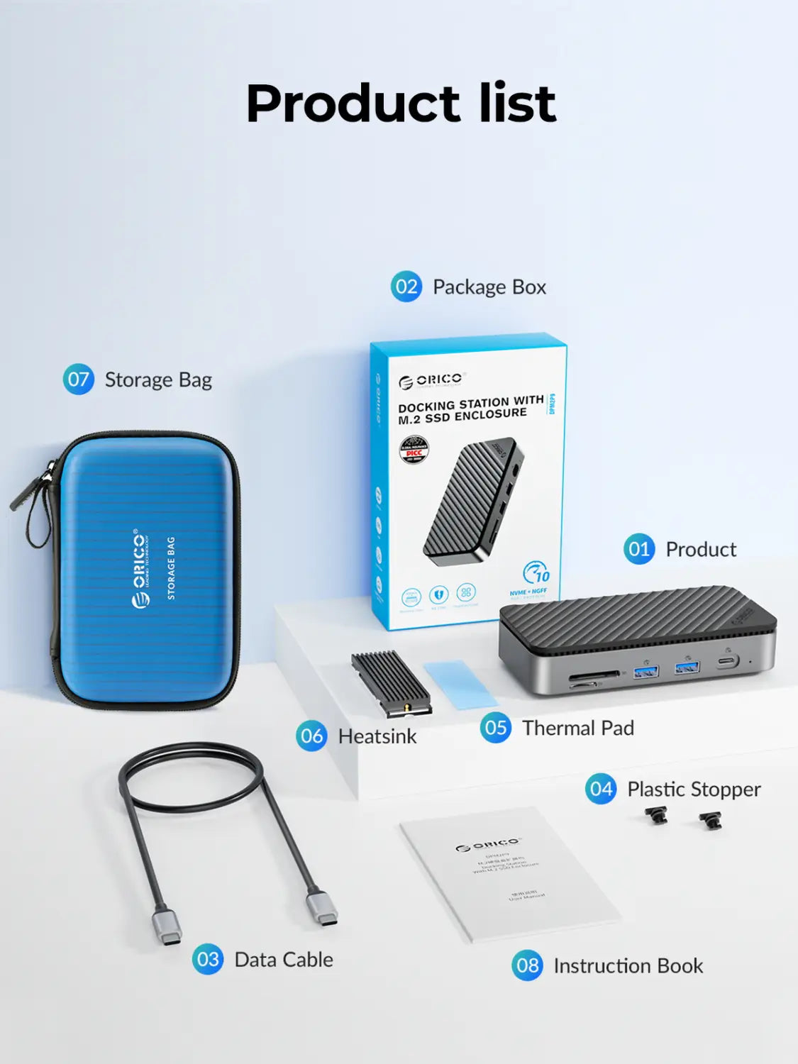 ORICO-USB C HUB with Cooling Fan M.2 NVMe SATA SSD Enclosure External 10Gbps 4K 60Hz HDMI-Com RJ45 SD TF Docking Station