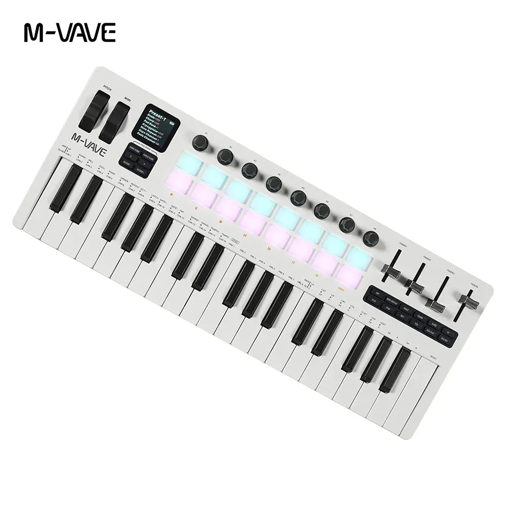 M-VAVE SMK-37 Pro Keyboard 37 Keys MIDI Controller w/Built-in Synthesizer|16 RGB Backlit Drum Pads|4 Sliders|Music Production