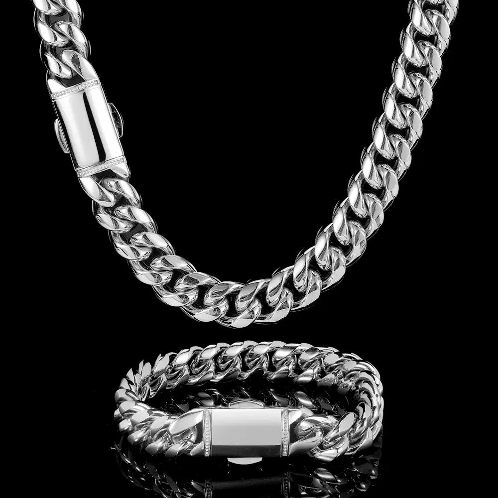 12mm Hip Hop Stainless Steel Jewelry Homme Cadena Luxury Miami Cuban Link Chain Men Rapper Rock Necklace