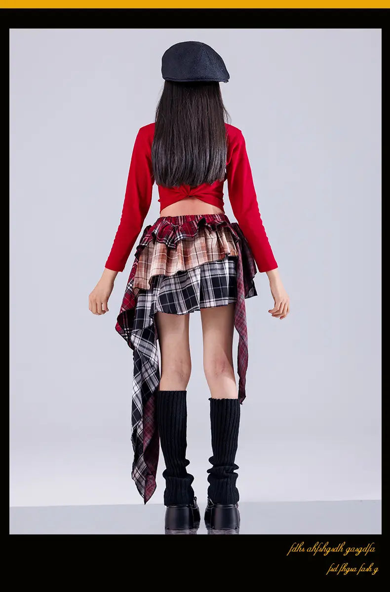 Hip Hop Girls K-pop Fashion Crop Top Street Dance Cargo Pants Plaid Skirts Kids Streetwear Children Jazz Girl Group Clothes Sets